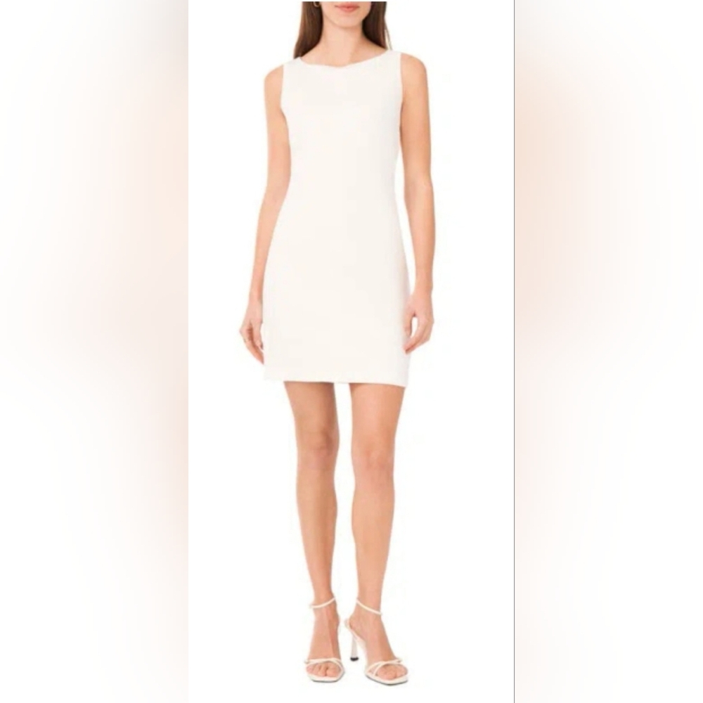 New Halogen  Cutout Sleeveless Shift Dress Elegant Cream Size M